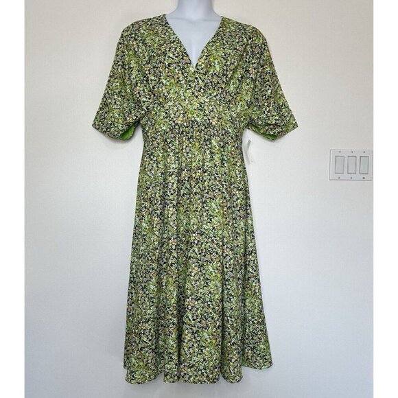 Alexia Admor Dress Green ditzy floral split sleeve Size 14 V-Neck - Picture 1 of 14